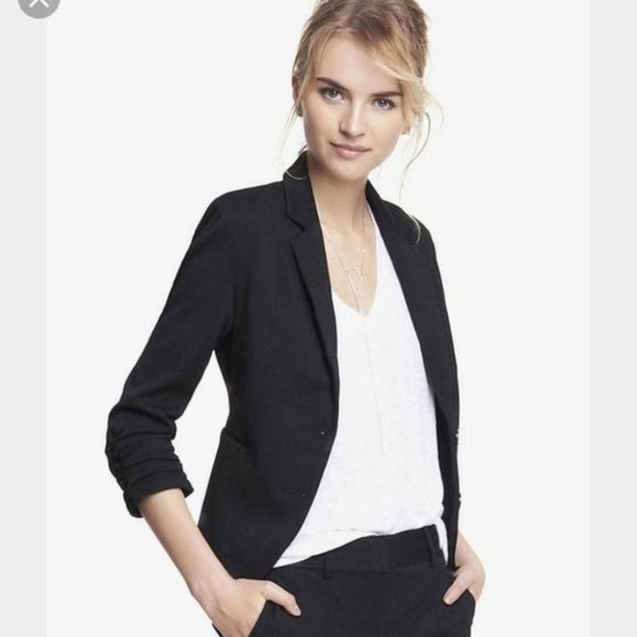 Express Ruched Sleeve Black Blazer Sz 4 - Picture 1 of 6